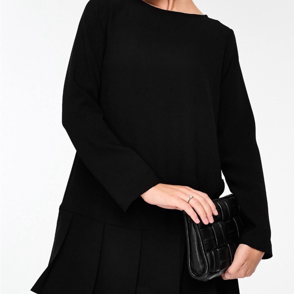 ASOS DESIGN Long Sleeve Dropped Waist Box Pleat Mini Dress Black US Size 14 - Picture 9 of 12